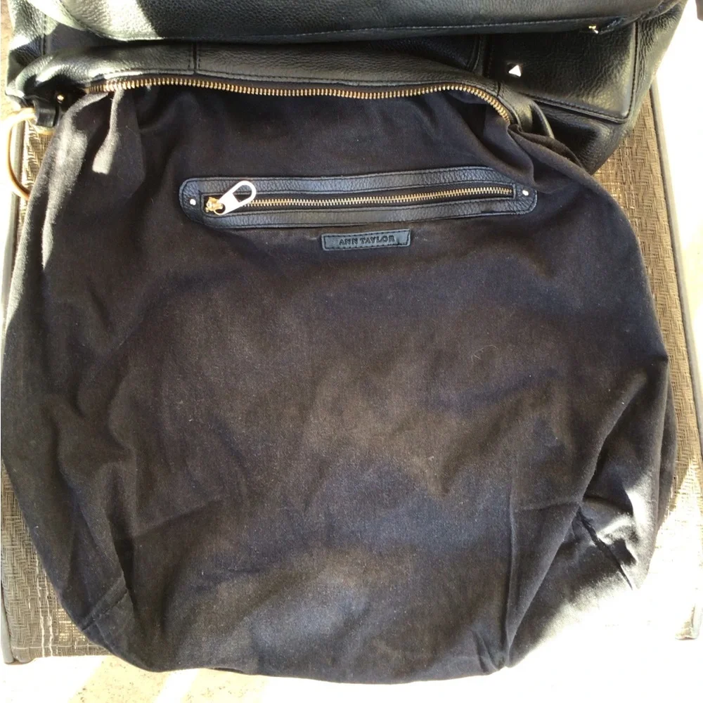 Ann Taylor Black Leather Studded Large Hobo Shoulder Bag
